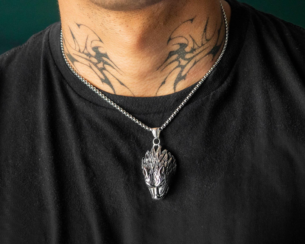 Viking Wolf Head Pendant Necklace