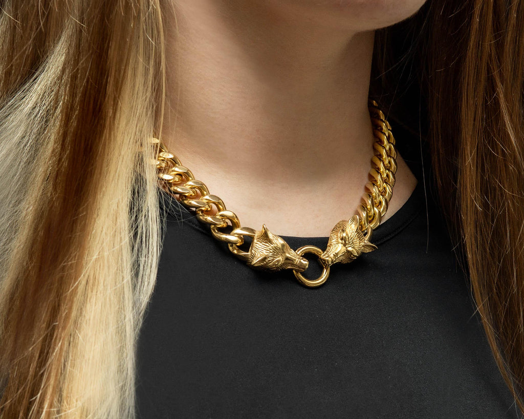 18K Gold Plated Miami Cuban Wolf Head Necklace 20 INCH | 15 MM