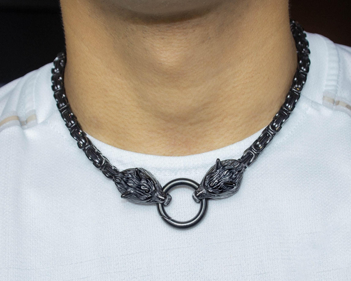 Black Byzantine Wolf Head Clasp Necklace