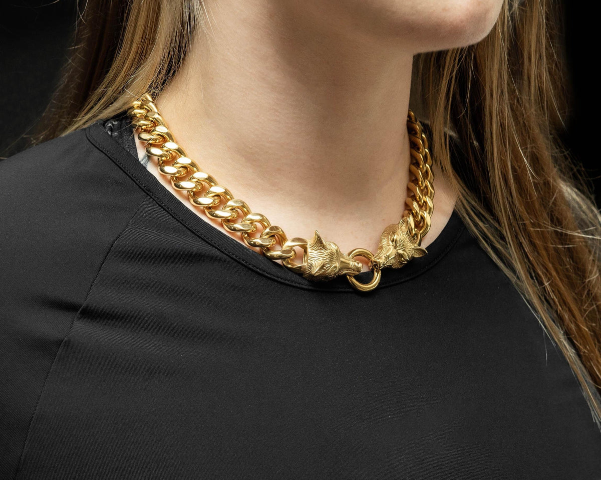 18K Gold Plated Miami Cuban Wolf Head Necklace 20 INCH | 15 MM