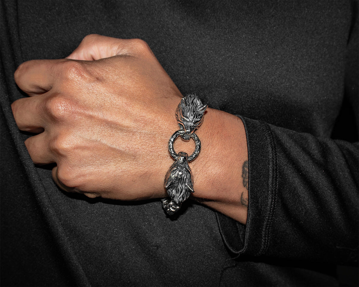 Wolf Head Byzantine Bracelet