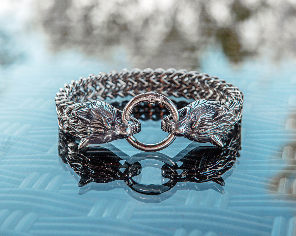 Wolf Head Bracelet – Double Row Franco Link