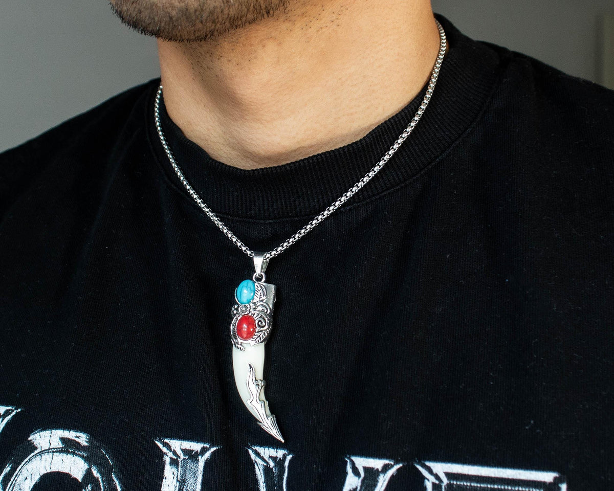 Tribal Wolf Fang Pendant Necklace