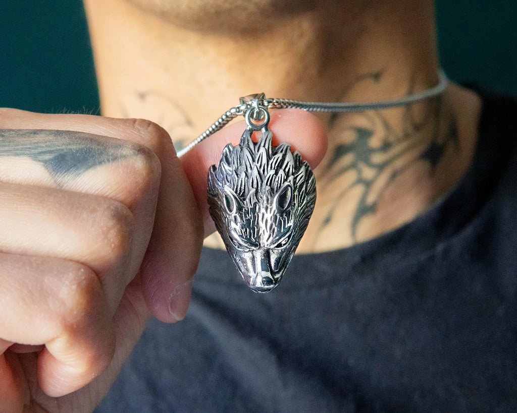 Viking Wolf Head Pendant Necklace