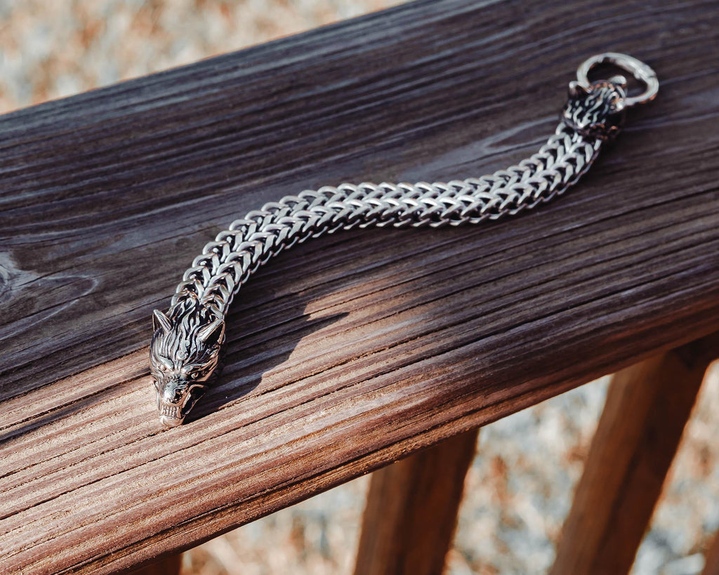 Wolf Head Bracelet – Double Row Franco Link