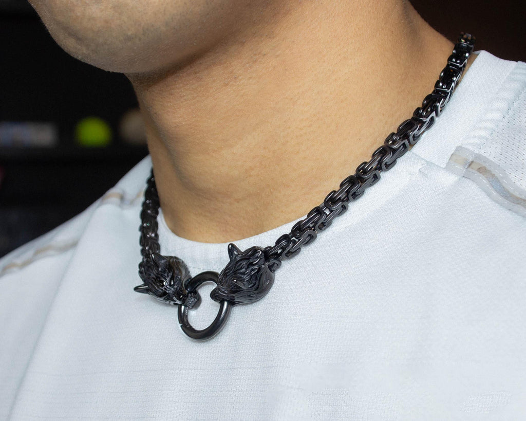 Black Byzantine Wolf Head Clasp Necklace