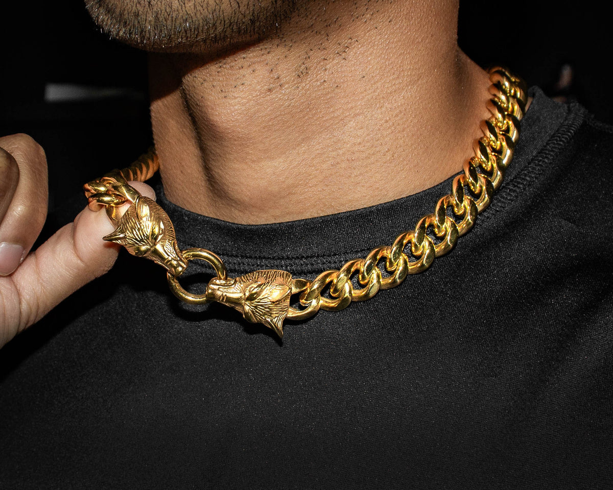 18K Gold Plated Miami Cuban Wolf Head Necklace 20 INCH | 15 MM