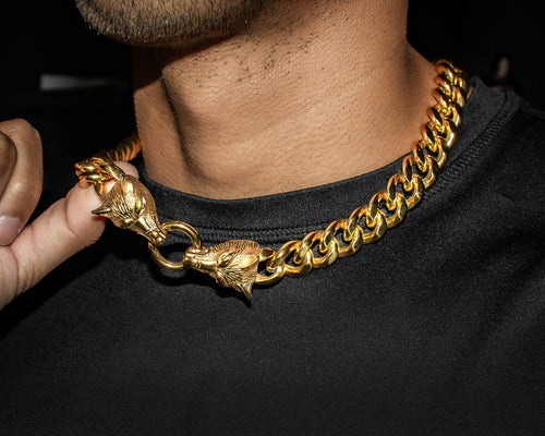 18K Gold Plated Miami Cuban Wolf Head Necklace 20 INCH | 15 MM