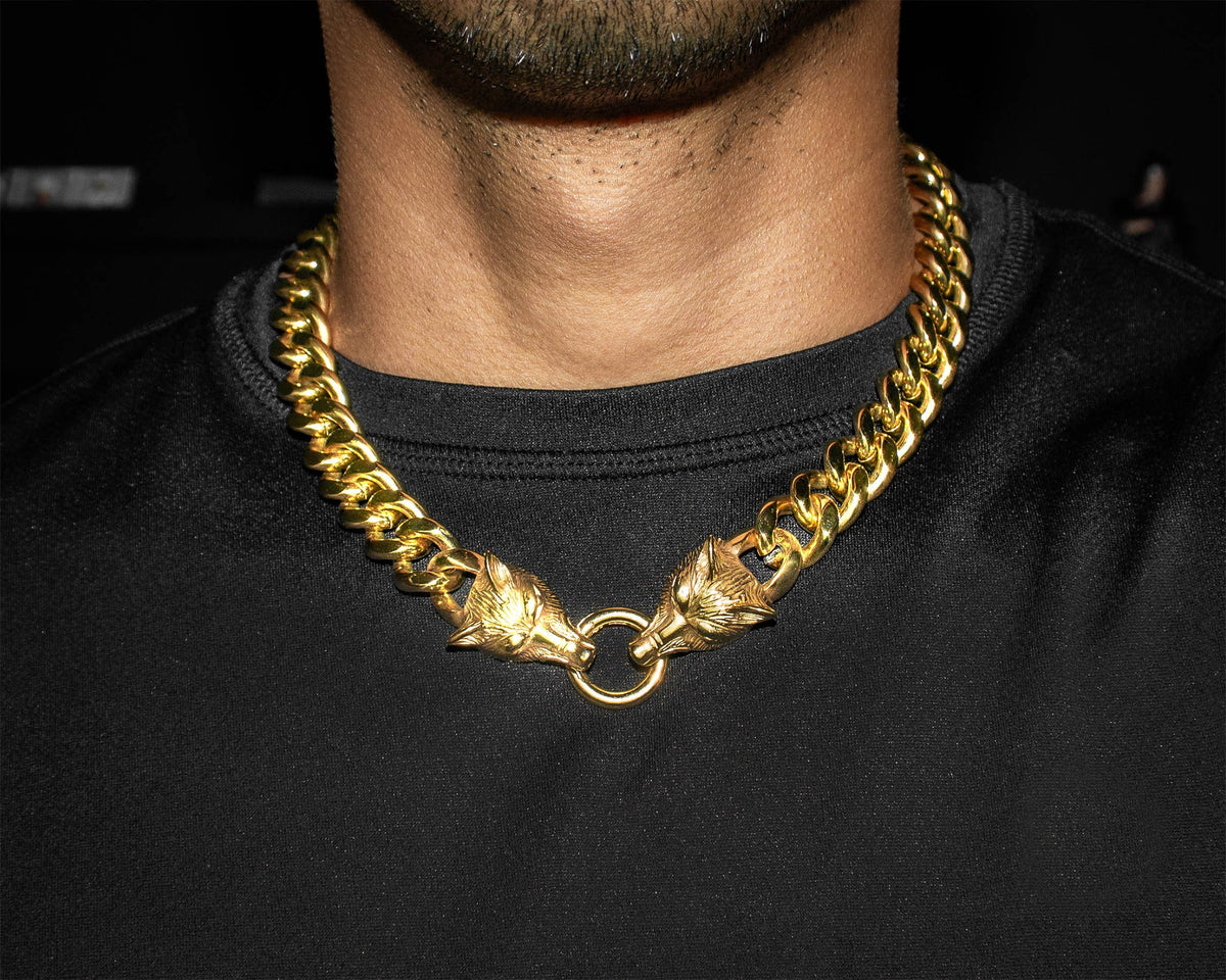 18K Gold Plated Miami Cuban Wolf Head Necklace 20 INCH | 15 MM