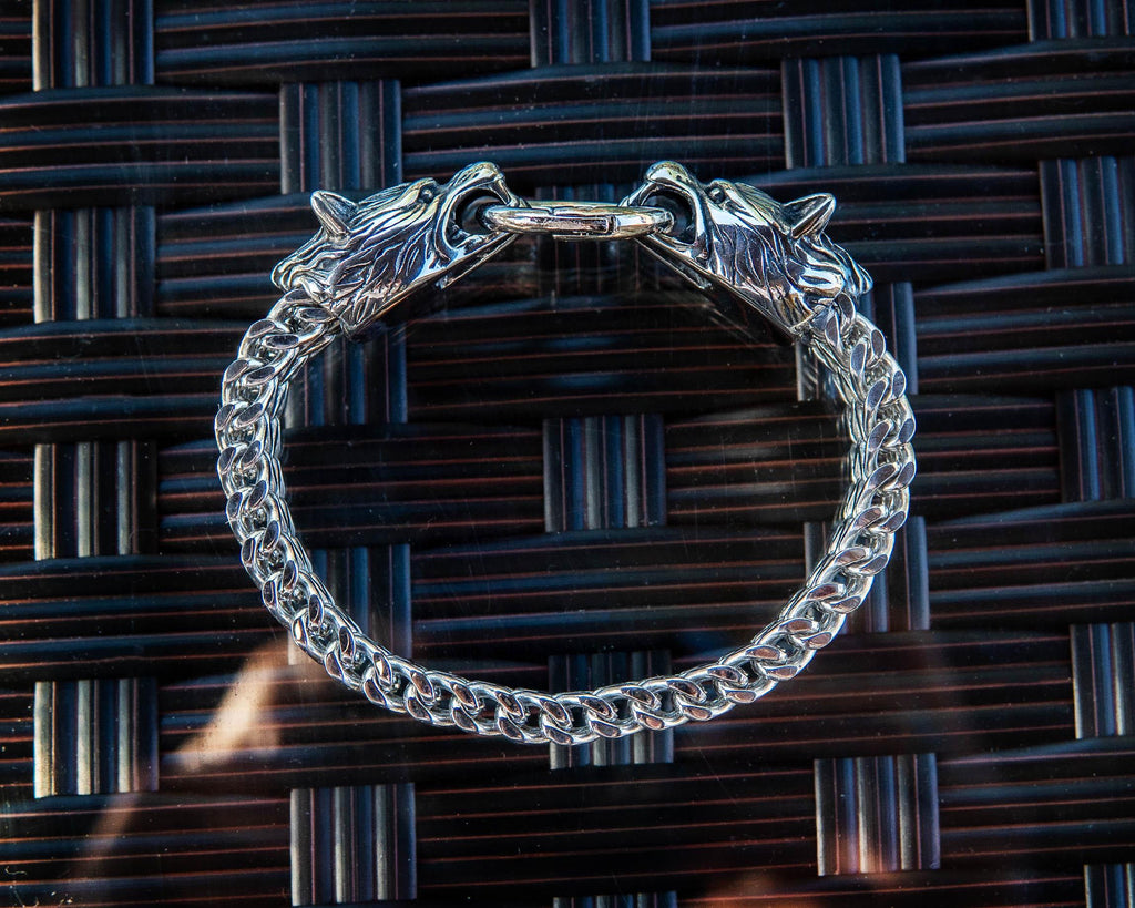 Wolf Head Bracelet – Double Row Franco Link