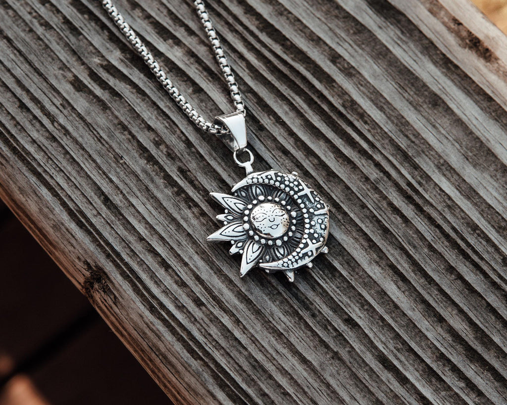 Celestial Sun Moon Pendant Necklace