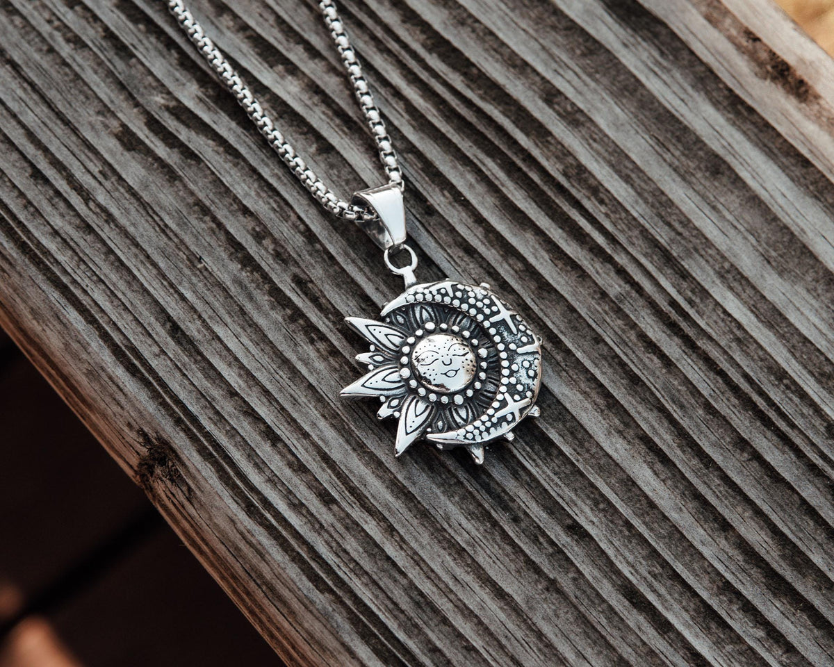 Celestial Sun Moon Pendant Necklace