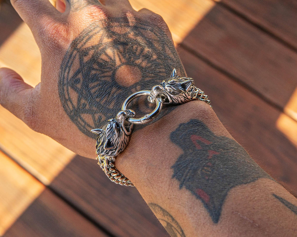 Wolf Head Bracelet – Double Row Franco Link