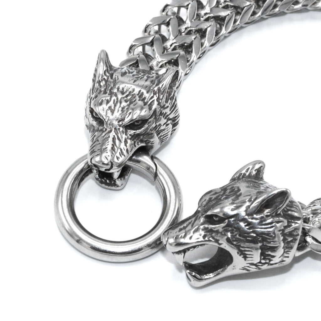 Wolf Head Double Row Franco Bracelet