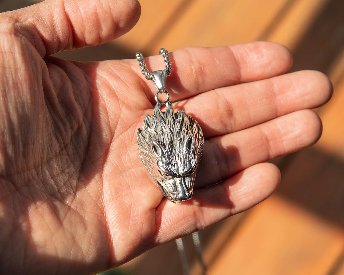 Viking Wolf Head Pendant Necklace