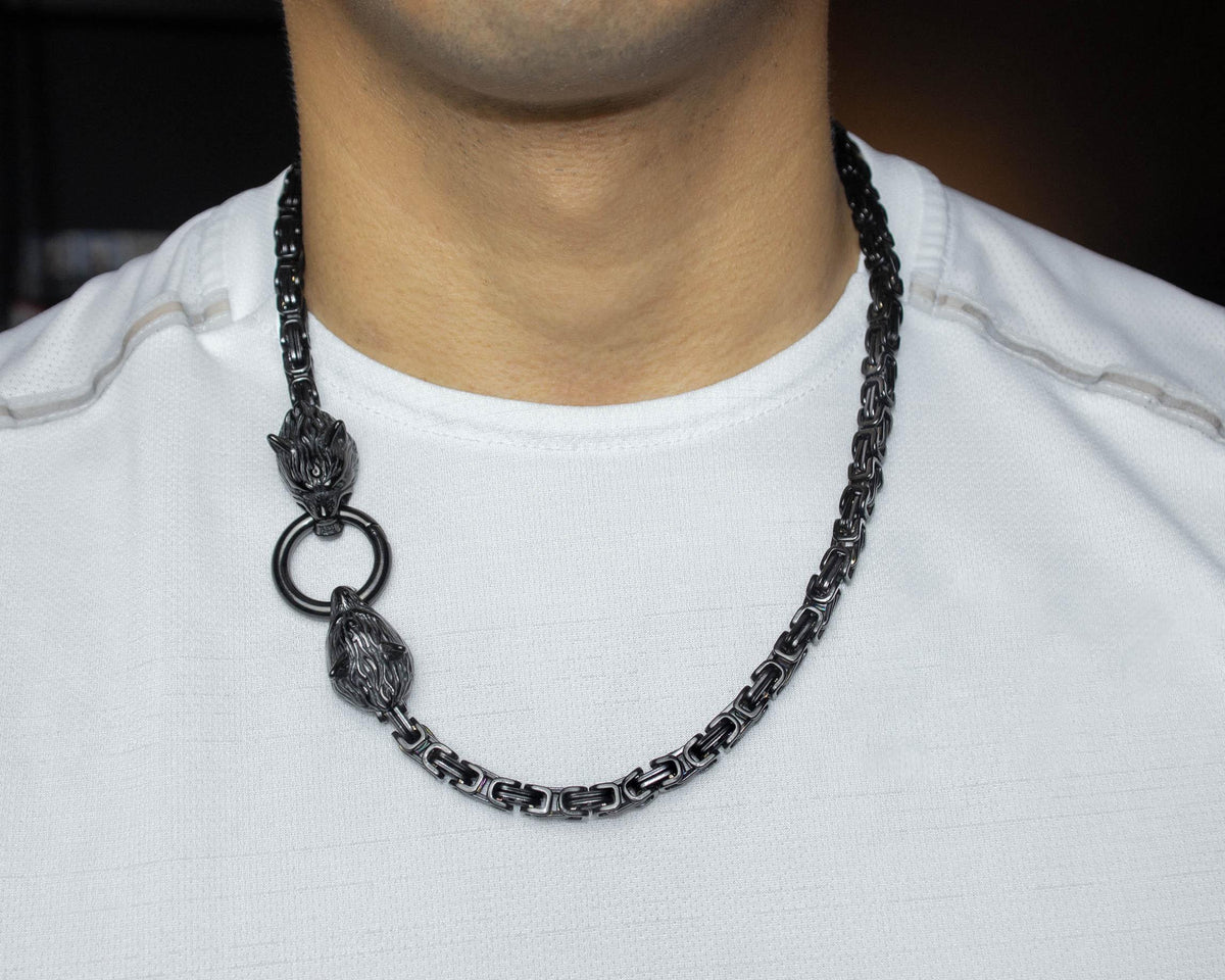 Black Byzantine Wolf Head Clasp Necklace