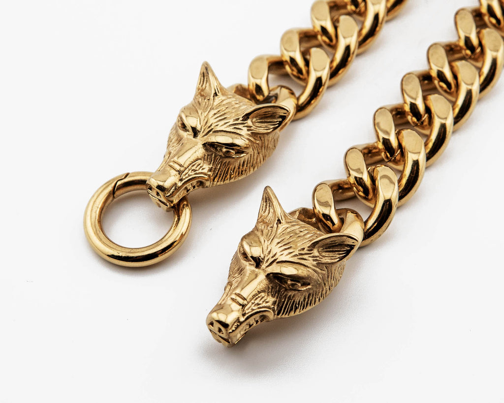 18K Gold Plated Miami Cuban Wolf Head Necklace 20 INCH | 15 MM
