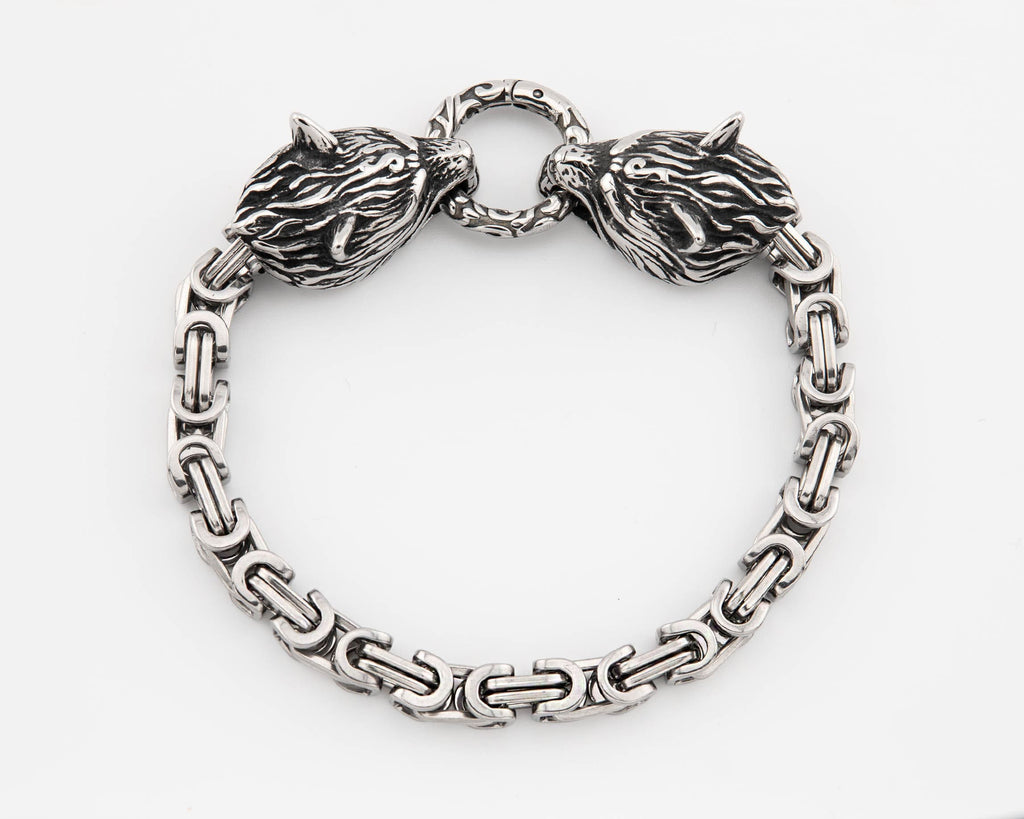 Wolf Head Byzantine Bracelet