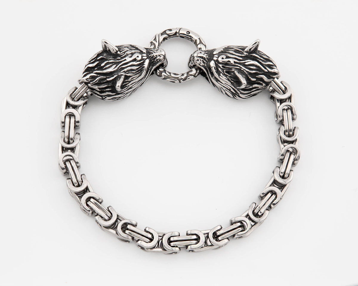 Wolf Head Byzantine Bracelet