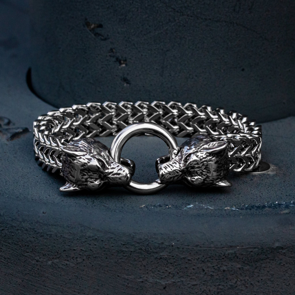 Wolf Head Double Row Franco Bracelet