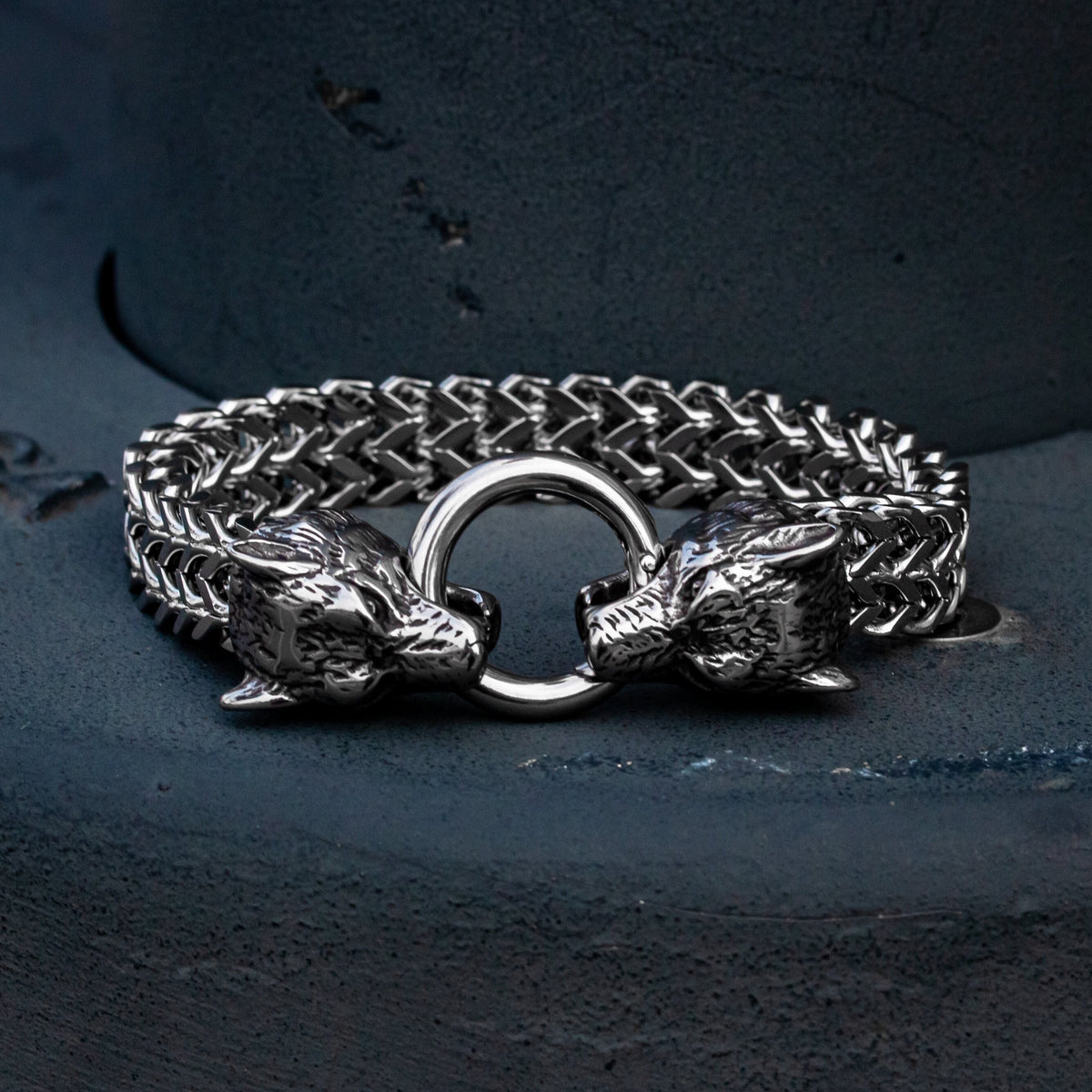 Wolf Head Double Row Franco Bracelet