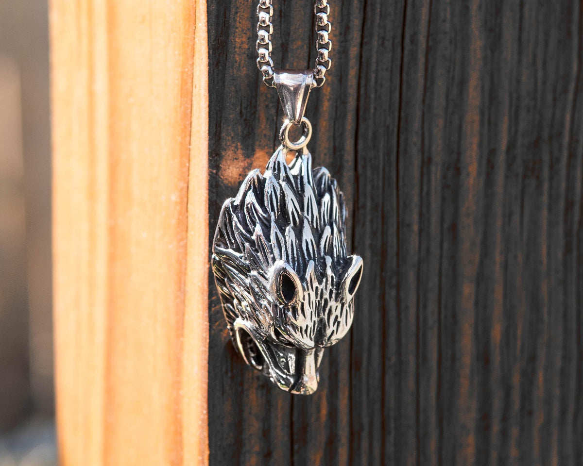 Viking Wolf Head Pendant Necklace