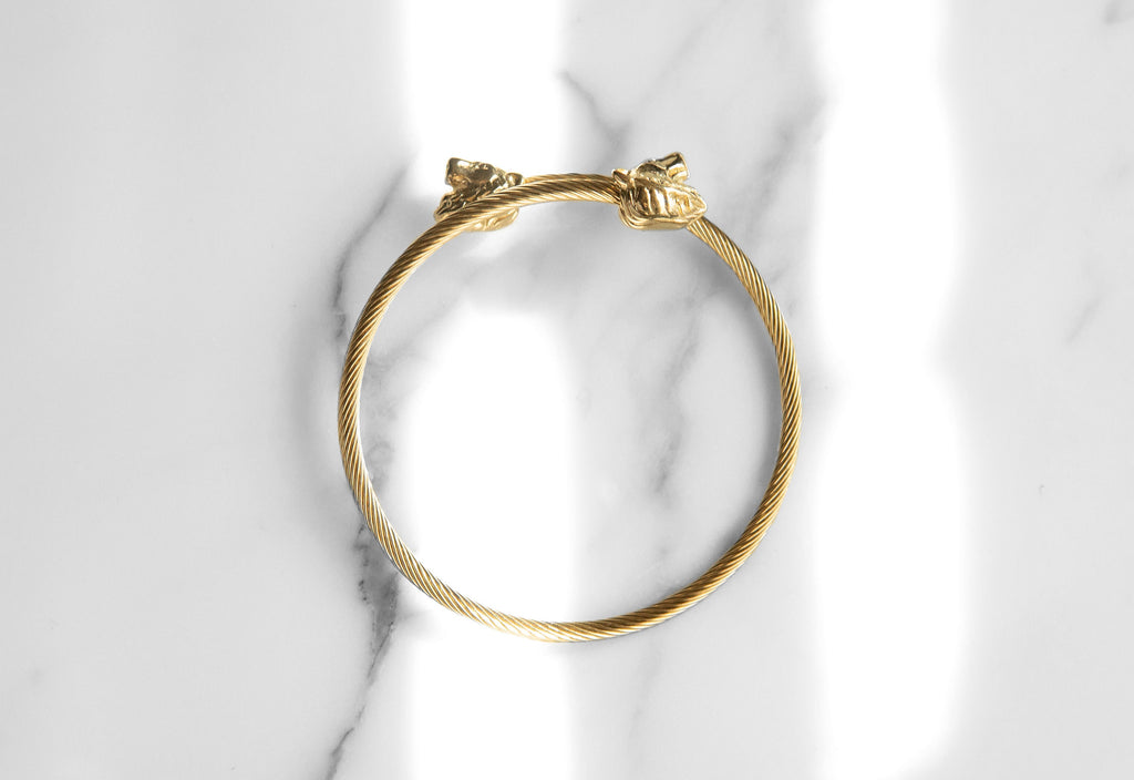 Wolf Head Bangle Bracelet - Silver & Gold