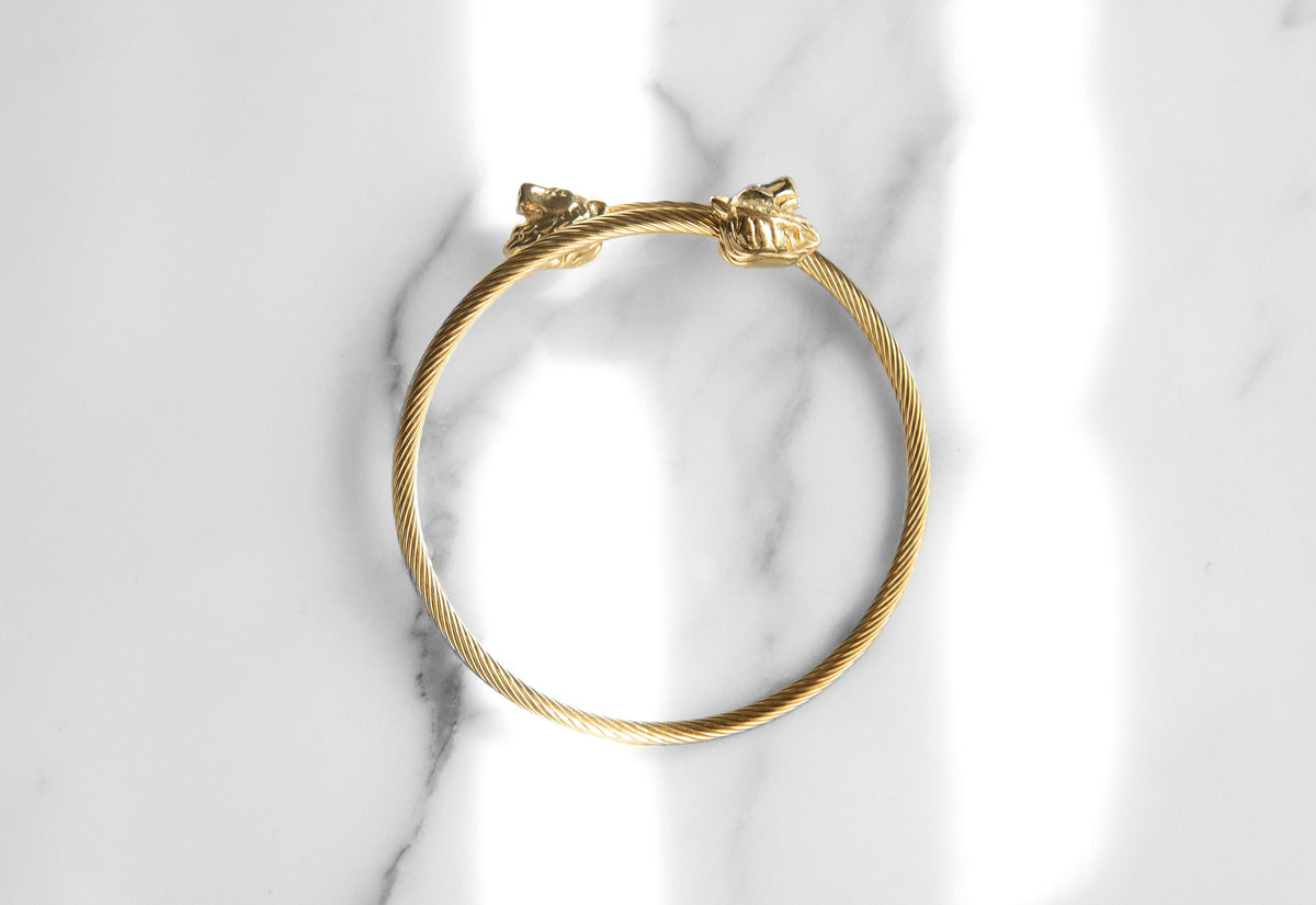 Wolf Head Bangle Bracelet - Silver & Gold