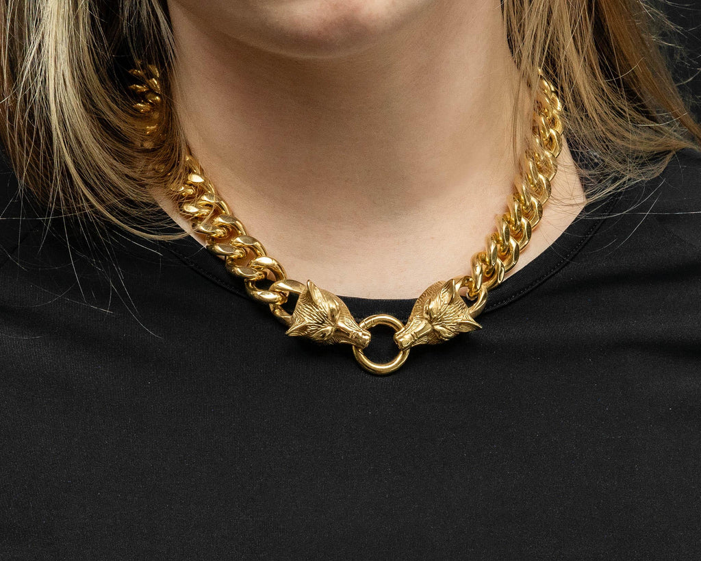 18K Gold Plated Miami Cuban Wolf Head Necklace 20 INCH | 15 MM