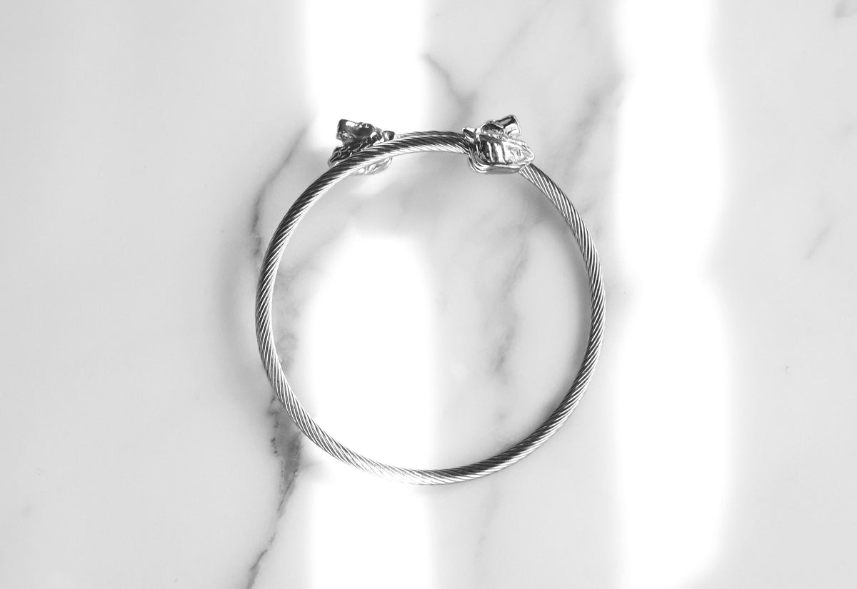 Wolf Head Bangle Bracelet - Silver & Gold