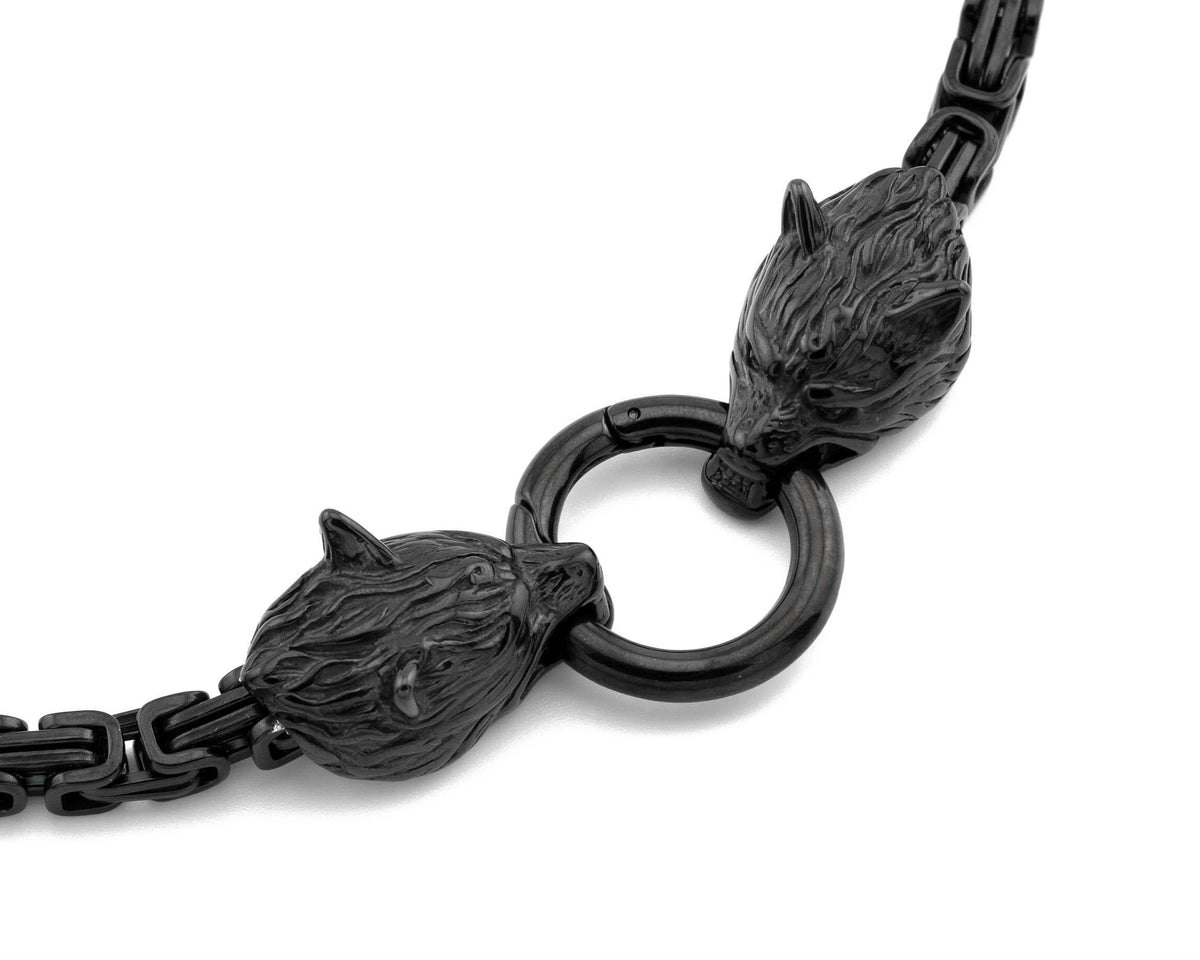 Black Byzantine Wolf Head Clasp Necklace