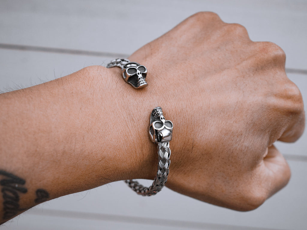 Skull Head Woven Bangle Bracelet