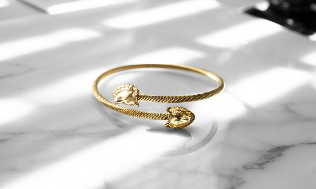 Wolf Head Bangle Bracelet - Silver & Gold