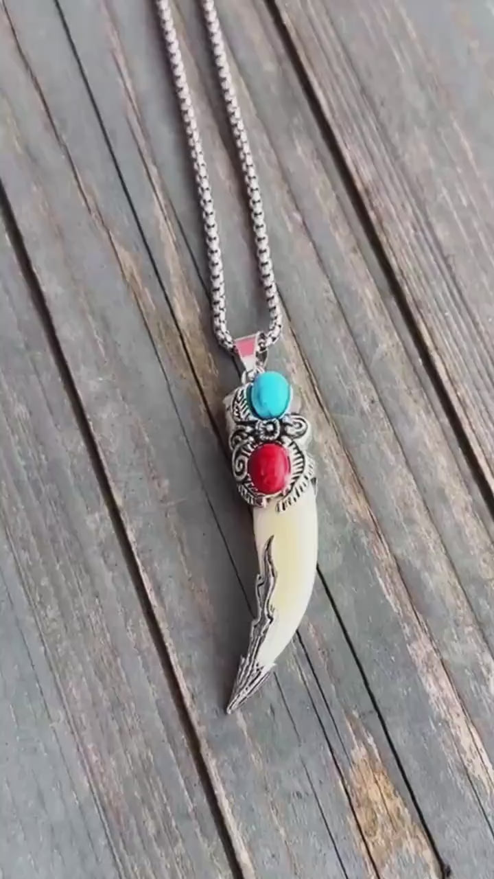 Tribal Wolf Fang Pendant Necklace