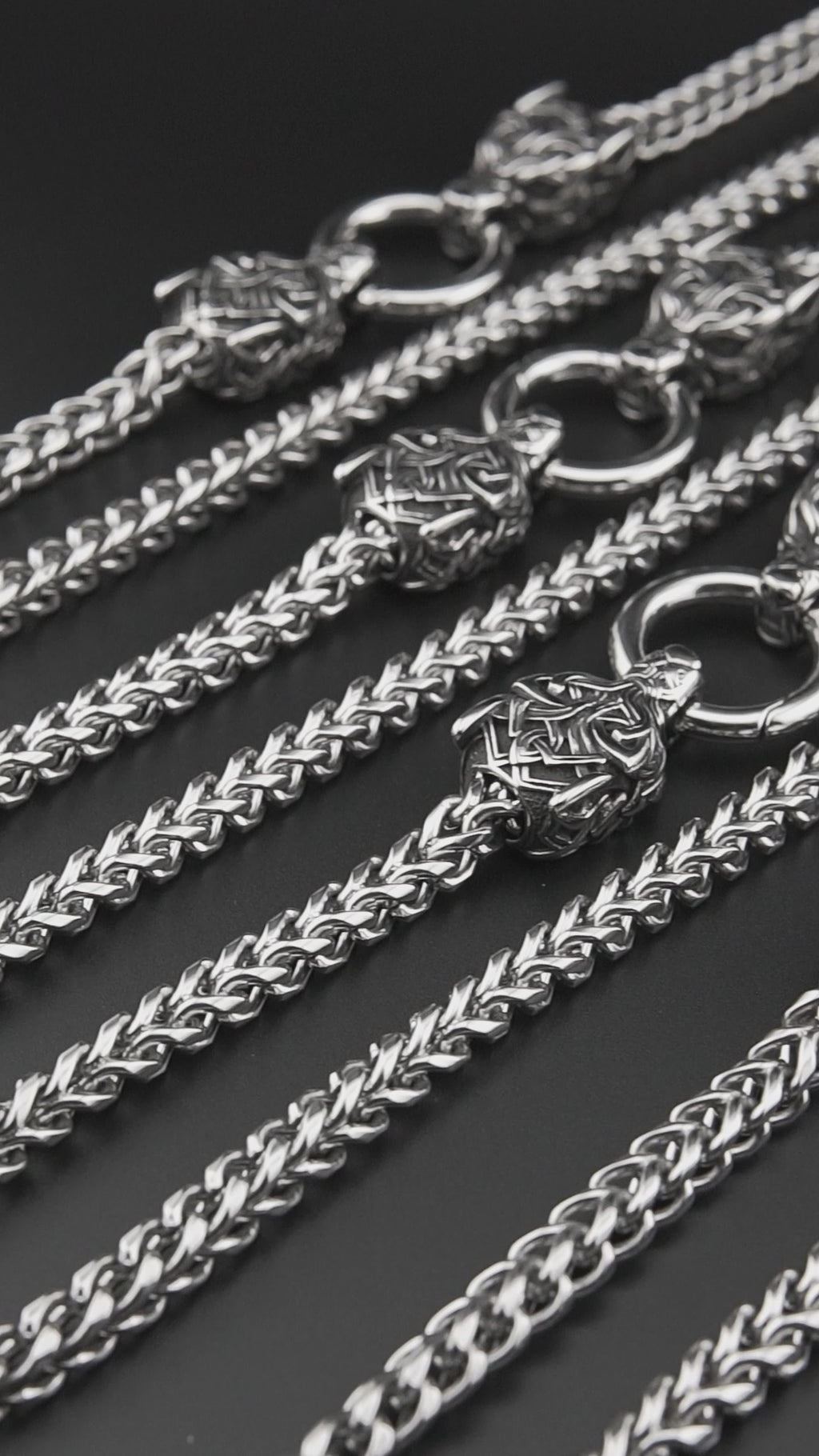 Viking Wolf Head Franco Link Necklace