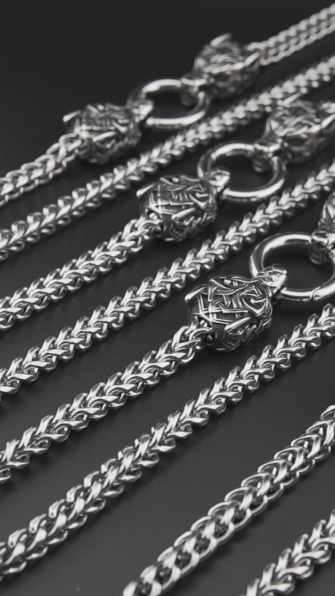 Viking Wolf Head Franco Link Necklace